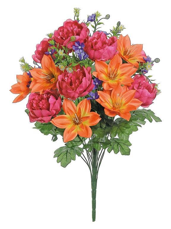 Peony, Clematis, Daisy Bush X, 21, 24", Fuchsia/Coral/Blue for wholesale by Select Artificials, Inc.