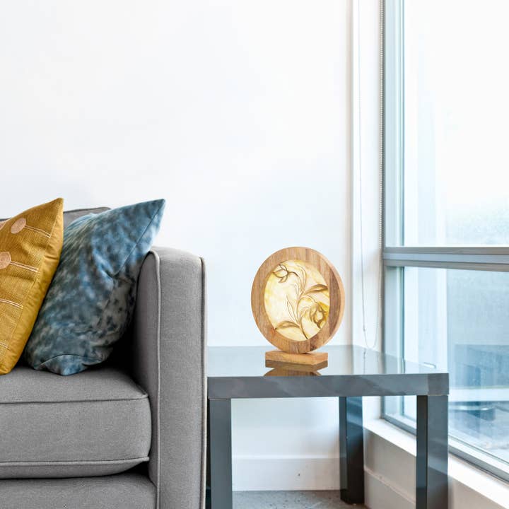 River of Goods - Wholesale Decorative Tabletop Object - 14"W Floral Decorative Stained Glass Stand Wood Frame3