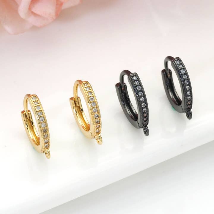 CZ Round Gold Silver Black Hoop Earrings, Sku#Y766 for wholesale by BestBeads&Beyond