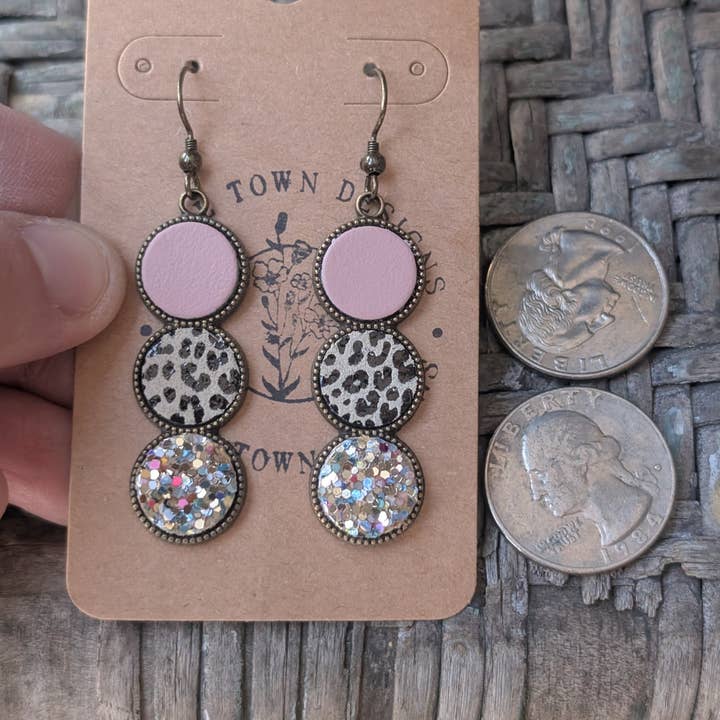 Small Town Designs - Wholesale Dangle Earrings - Dusty Pink, Leopard, Multi Gold Trio2
