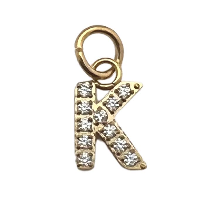 WJW - Wholesale Individual Charm/Pendant - Gold Pavé Set CZ Initial Letter Charms17