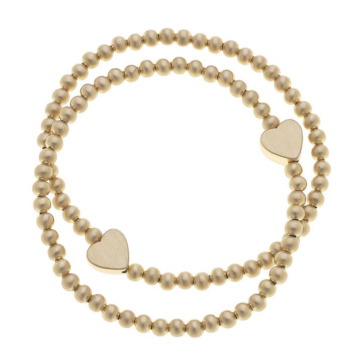 Canvas Style - Wholesale Beaded Bracelet - Isa Heart Ball Bead Stretch Bracelets (Set of 2)