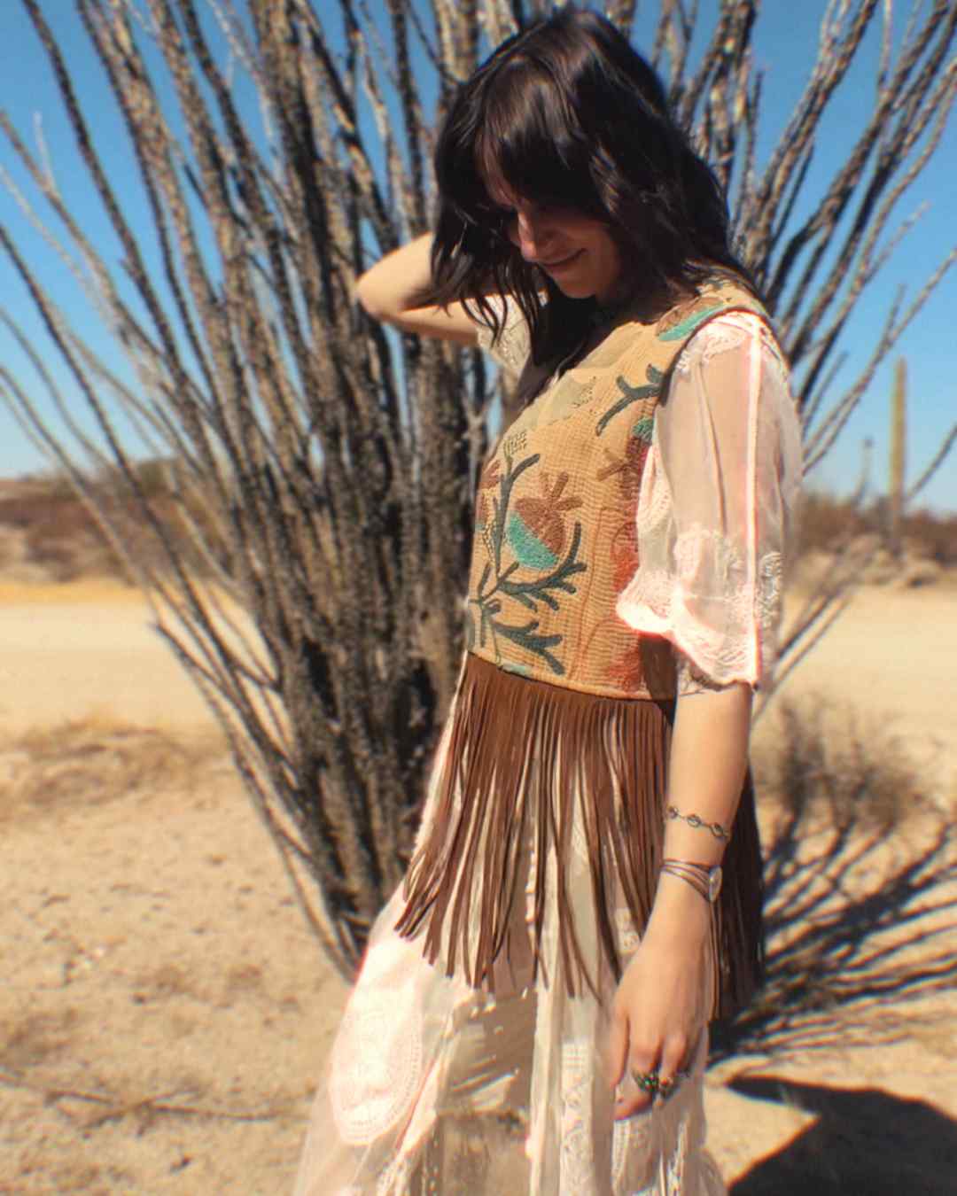 Wylder Trading Company - Wholesale Outerwear Vest - Women's - Boho Western Artisan Fringe Vests | Kantha Suzani Textile19