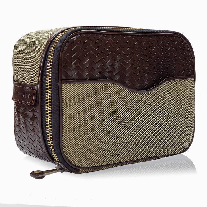 Herringbone Zip Around Toiletry Wash Bag, Chocolate Brown for wholesale by Mantidy