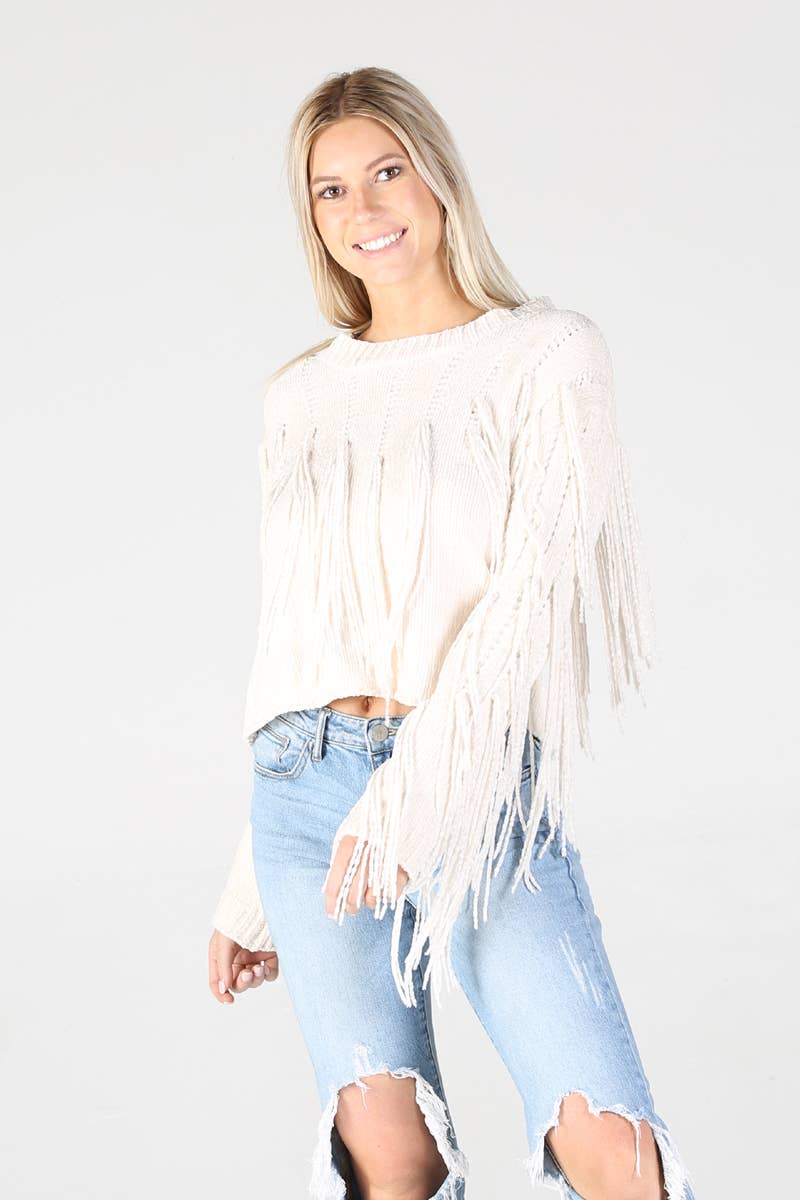 ANGIE - Wholesale Knit Sweater - Women's - XHH31-ASIS CHENILLE FRINGE PULLOVER SWEATER4