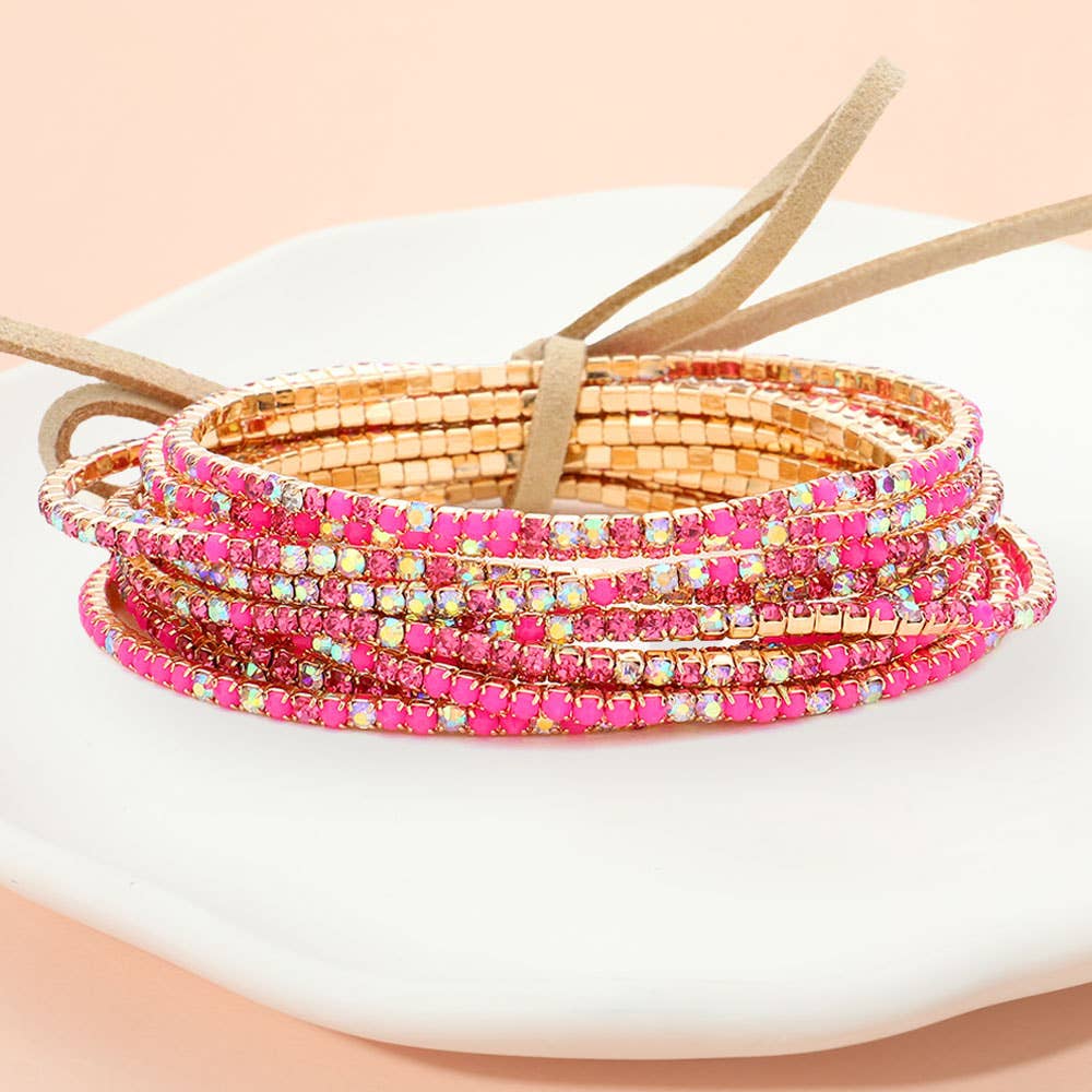 Sensibling Corp. - Wholesale Jewelry Set - 12PCS - Ribbon Pearl Rhinestone Layered Stretch Bracelets12