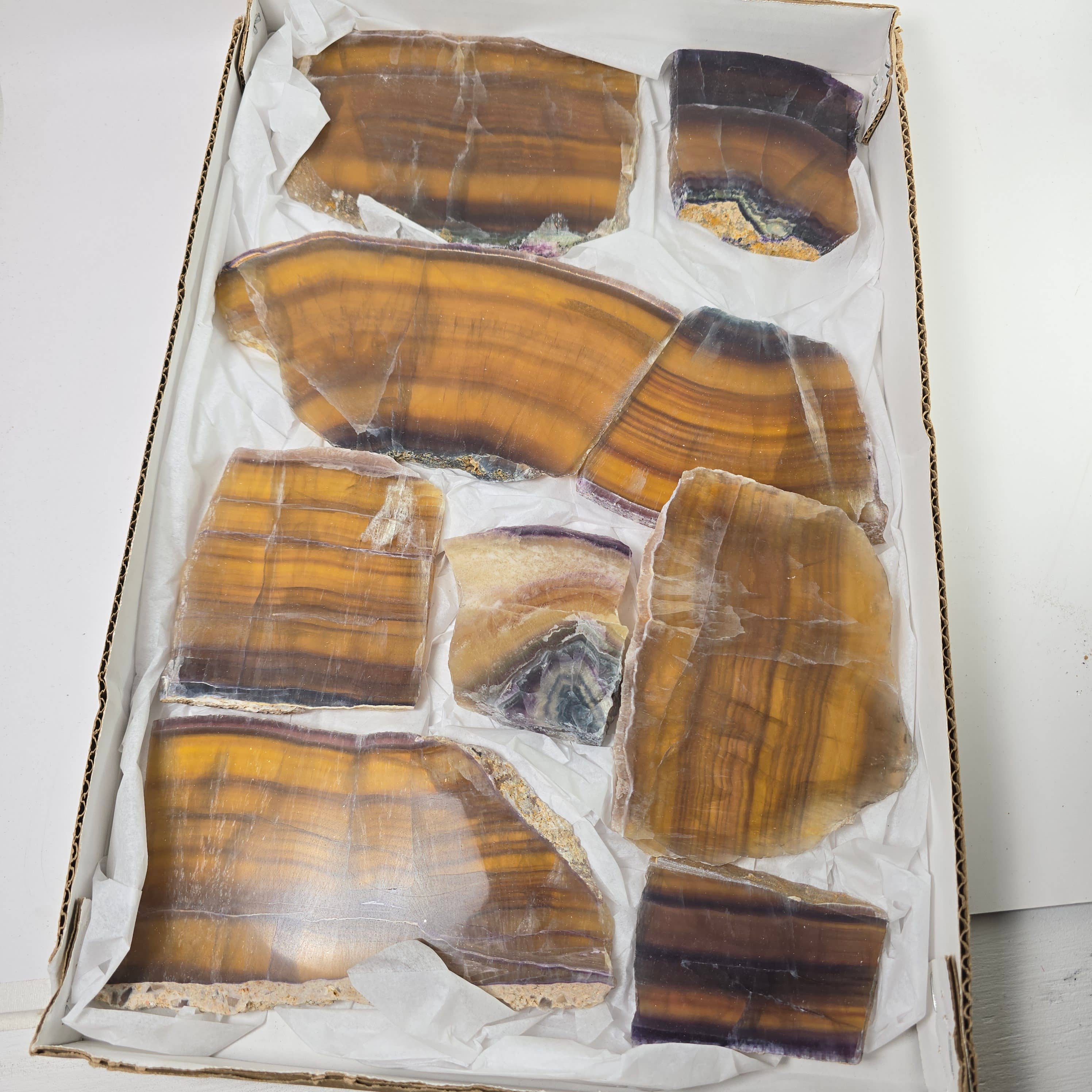 Aquamarine Daydream Wholesale - Wholesale Spiritual Stone/Crystal - 9pc Banded Fluorite Slabs Flat ~ Polished Mineral Flats1