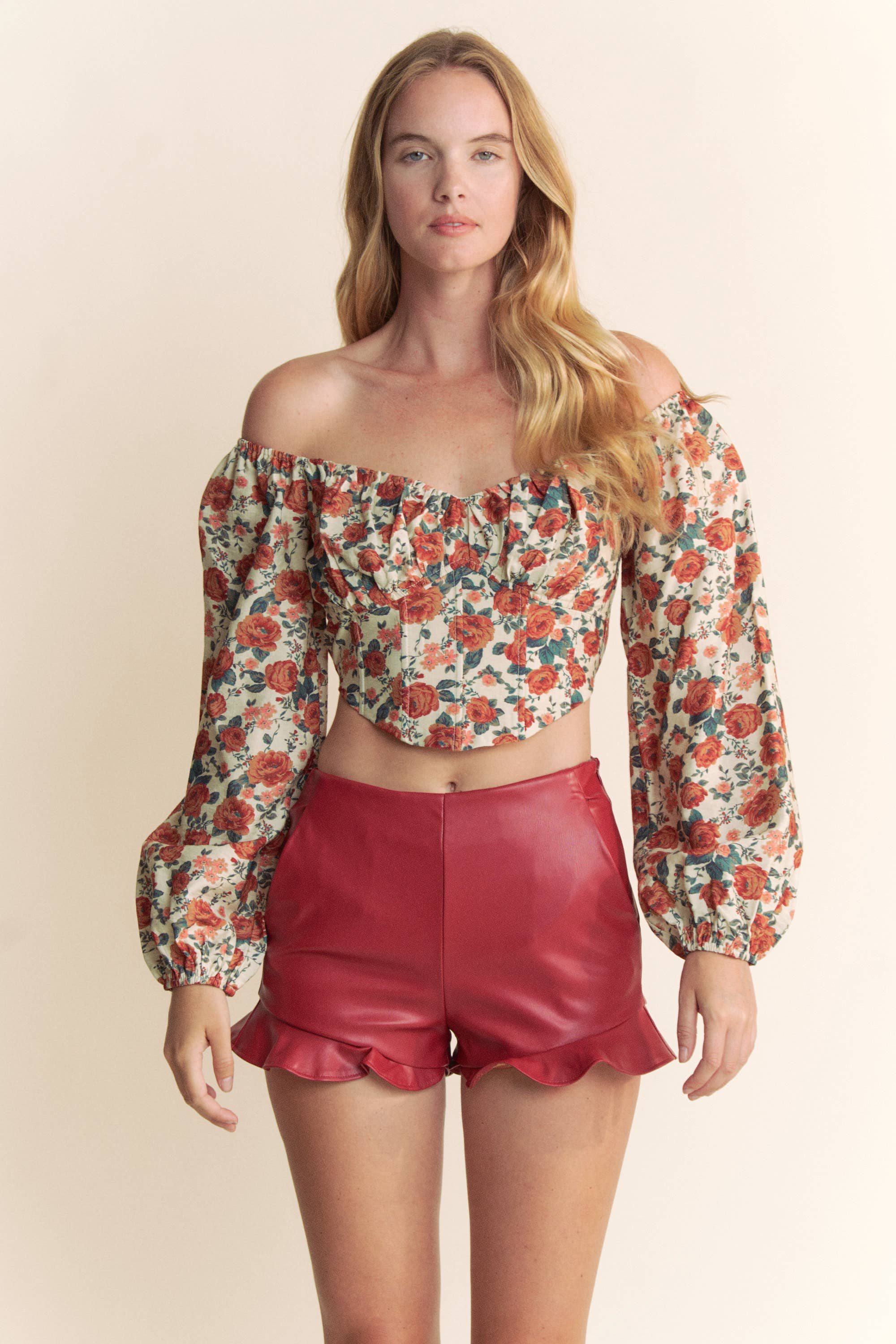 Taupe Multi OTTOMAN FLORAL PRINT LONG SLEEVE TOP for wholesale on Faire9