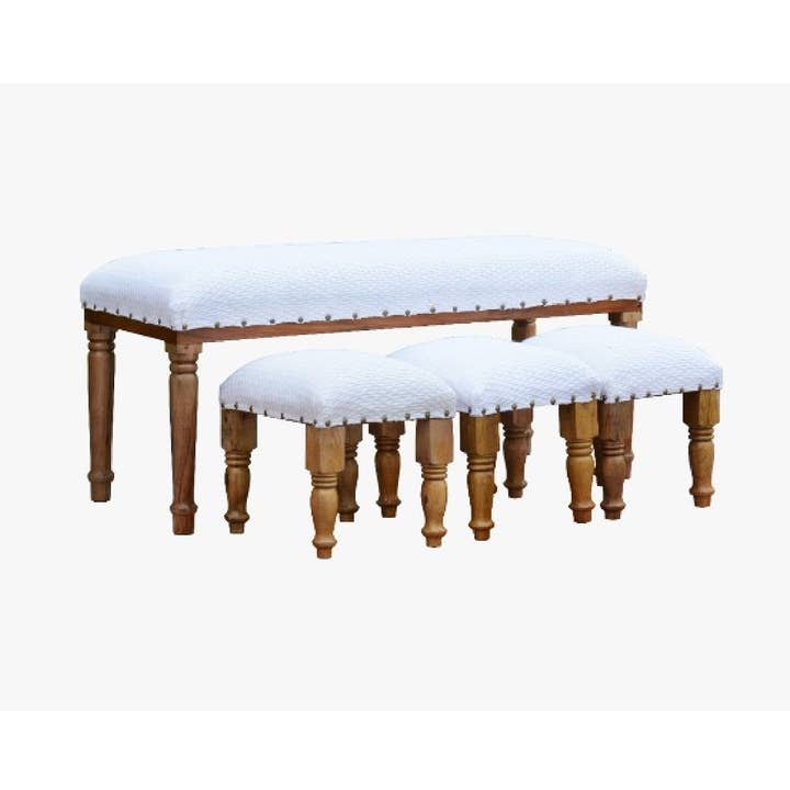 4 Piece Wood Bench And Stools Set Diamond for wholesale by IH Casa Decor