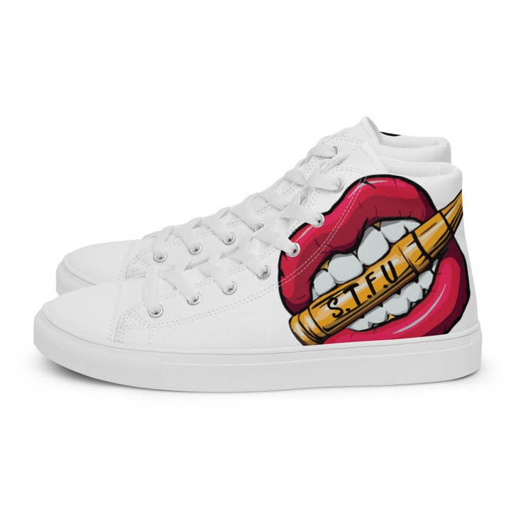 STFU Classic Logo Mäns höga Canvasskor - Vit för wholesale av STFU