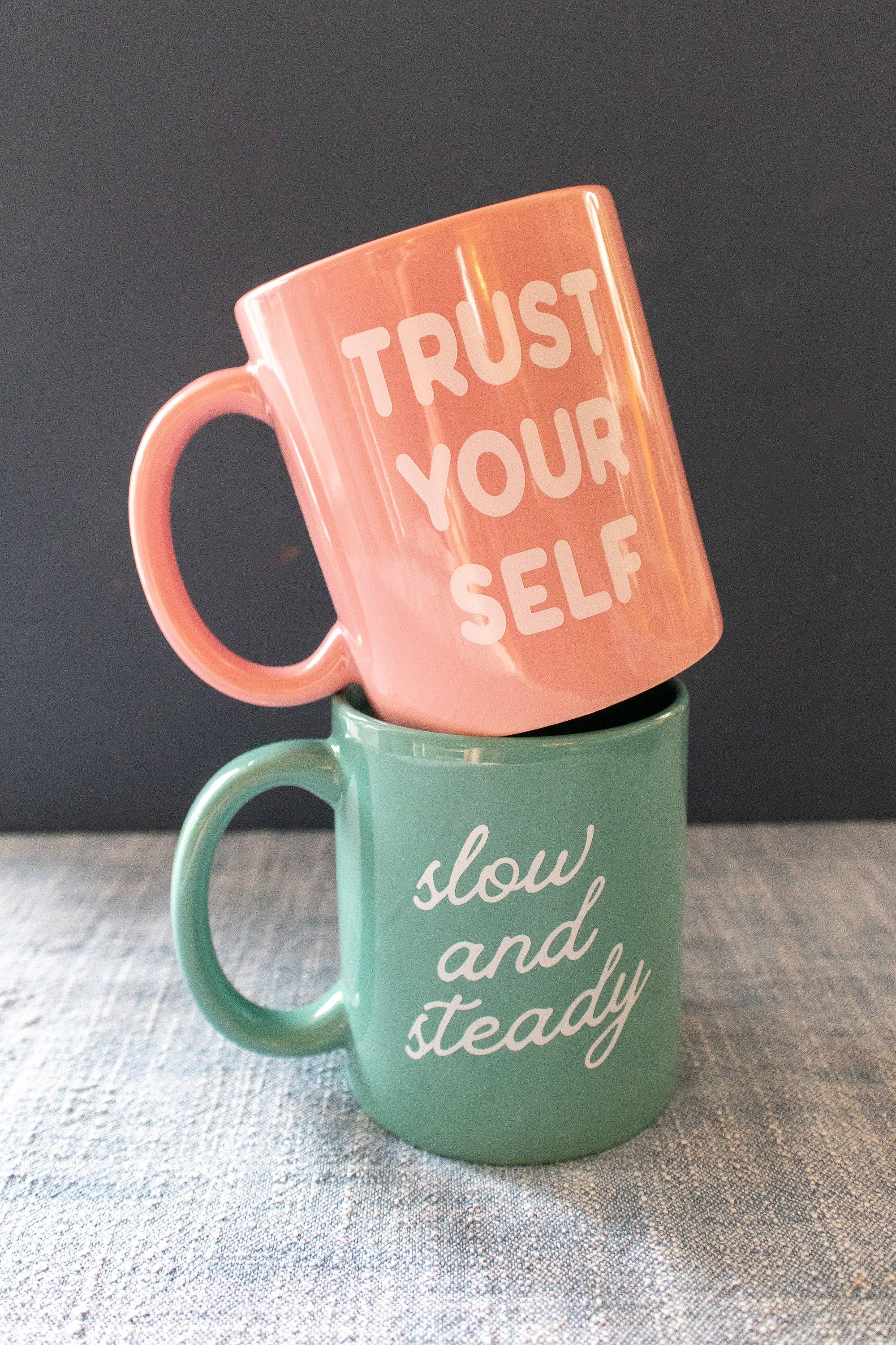 Gather Goods Co - Cards, Coasters, Tea Towels, Art, Mugs - Wholesale Coffee Mug - Green Ceramic Coffee Mug with Slow and Steady Phrase, 11oz3