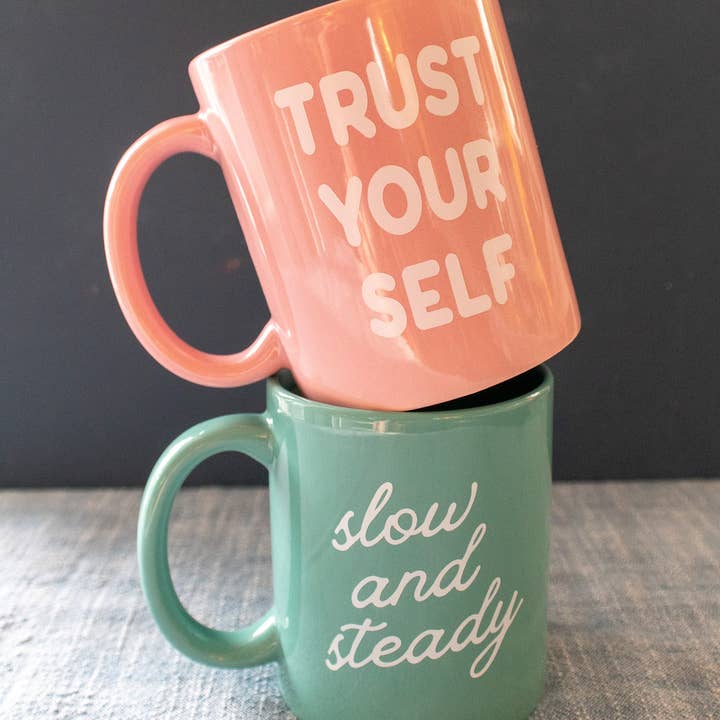 Gather Goods Co - Cards, Coasters, Tea Towels, Art, Mugs - Wholesale Coffee Mug - Green Ceramic Coffee Mug with Slow and Steady Phrase, 11oz3