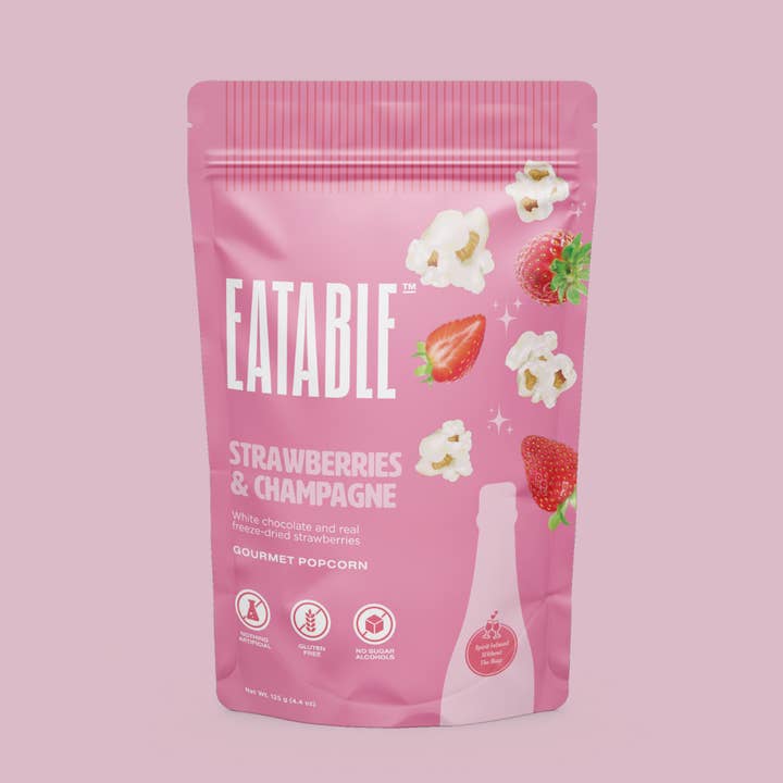 EATABLE Popcorn - Wholesale Popcorn - Strawberries & Champagne - Gourmet White Chocolate Popcorn