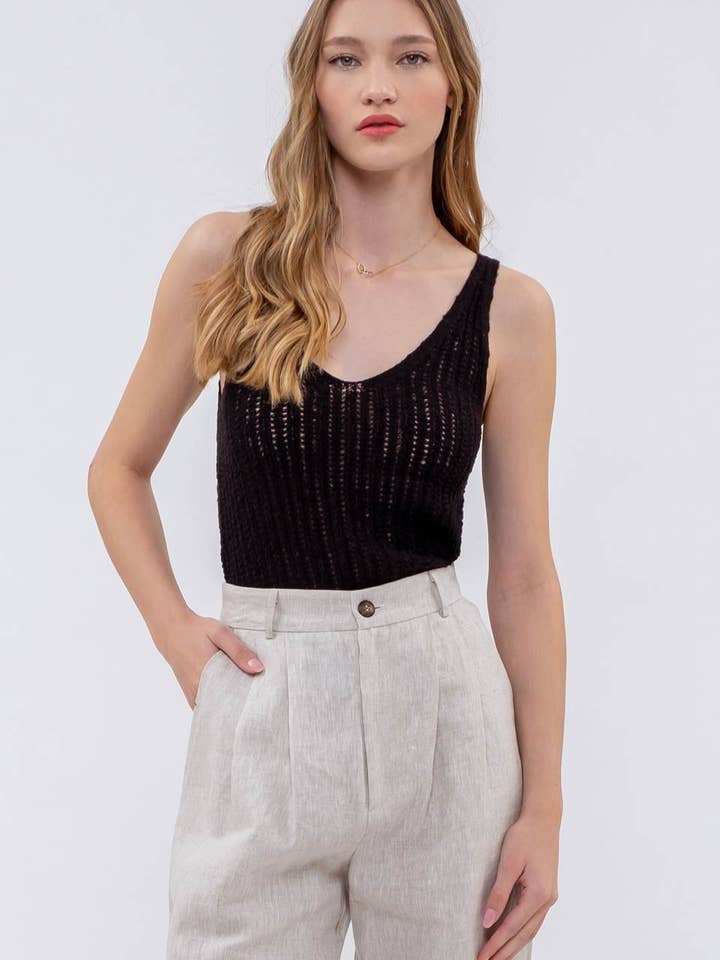 Blu Pepper - Wholesale Knit Top - Women's - V NECK CROCHET KNIT TANK TOP