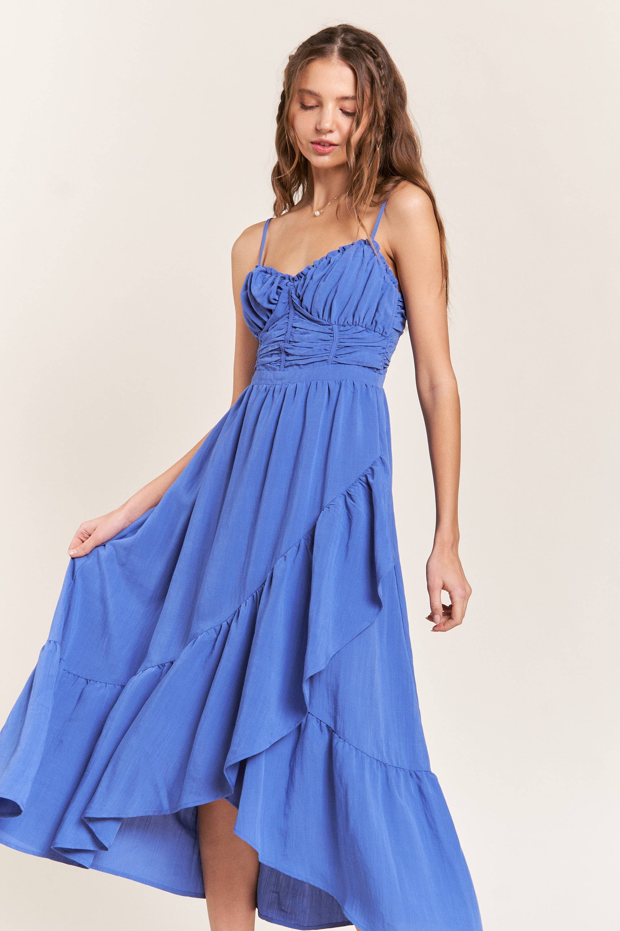 In The Beginning - Vente Robe – femme - Robe longue bleue à découpes latérales détaillées9