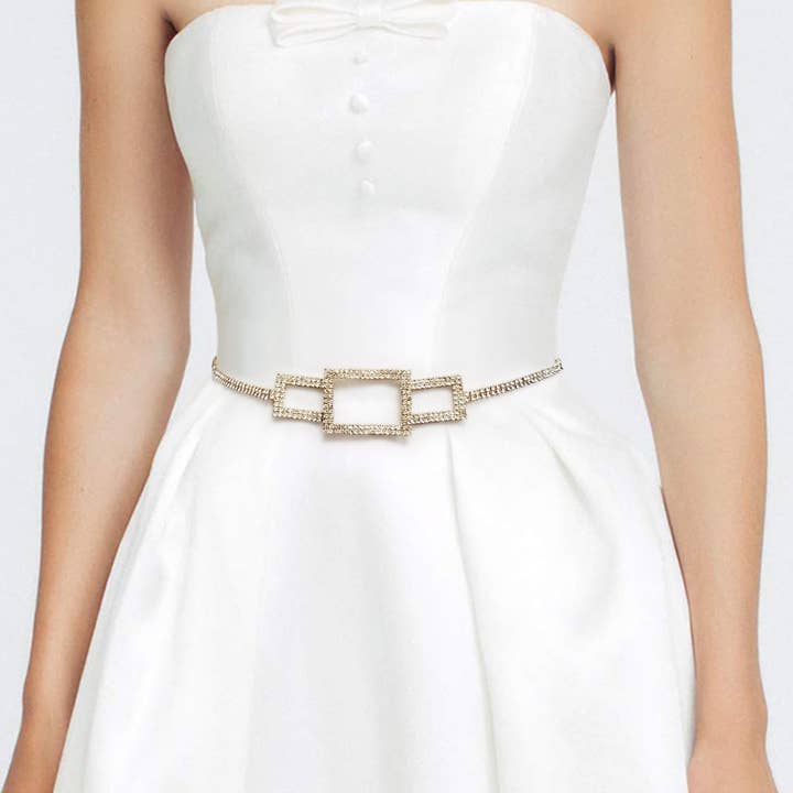Rhinestone Paved Geometric Square Chain Waist Belt for wholesale by Sensibling Corp.