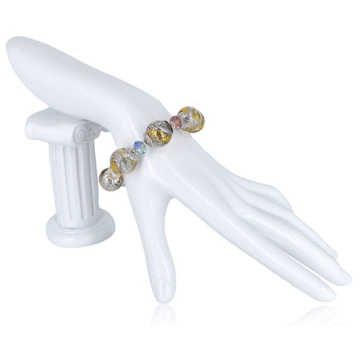 Dichroic Gold and Silver Italian Bead Bracelet with Austrian Crystals and Sterling Silver Clasp for wholesale by Viktoria Simonë