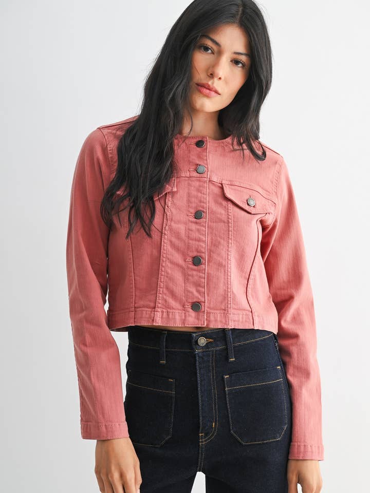 JA800 - DK MAUVE - Collarless Jacket for wholesale by Just USA Jeans