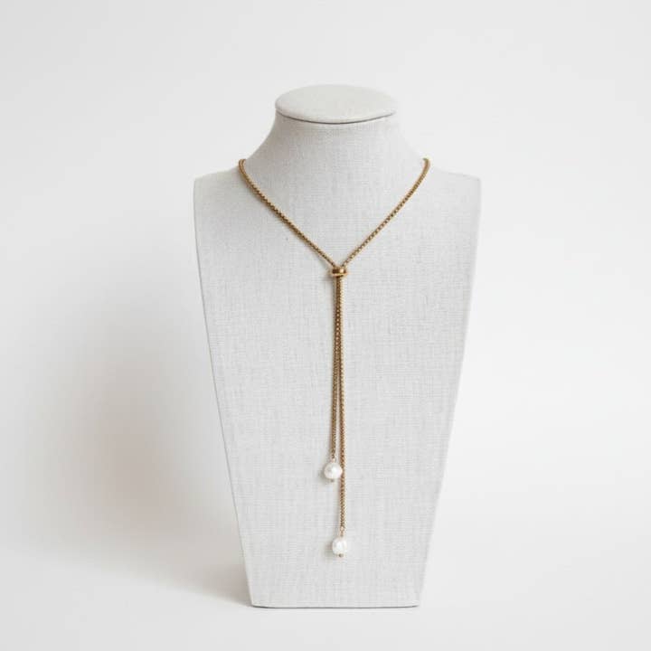 OE! - Vente Colliers à pendentif - Serpèlia - Collier Coulissant en Acier Inoxydable Plaqué Or 18K avec Perles Naturelles en Bout - Réglable Artisanal Fabriqué en Italie2