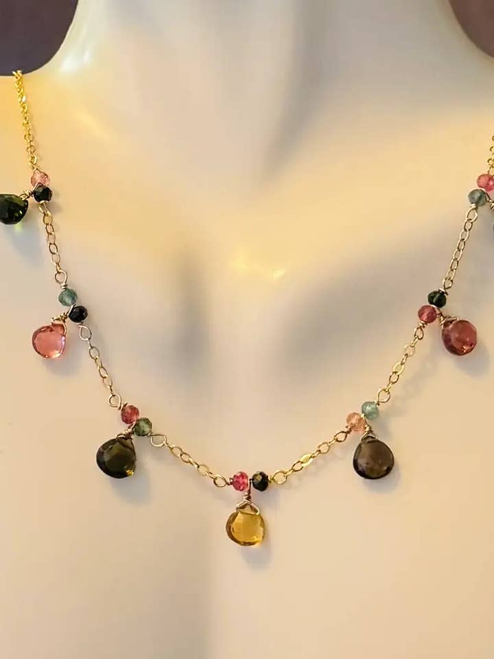 Collar de oro con turmalina y sandía para venta al por mayor de Judy Brandon Jewelry