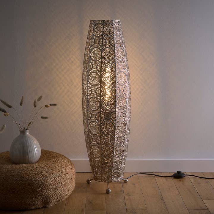 Aziza Floor Lamp - Moroccan style Satin Nickel Finish with a Stunning Bulb Included for wholesale by K LIVING