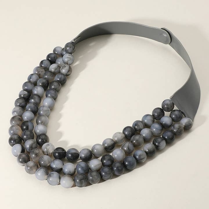 Sensibling Corp. - Wholesale Beaded/Pearl Necklace - Chunky Bead Triple Layered Faux Leather Magnetic Necklace