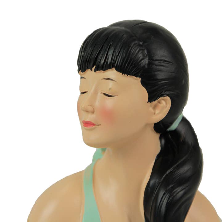 Zeckos - Wholesale Decorative Figurine - Retro Bathing Beauty in Sage Green / Blue Striped Swimsuit