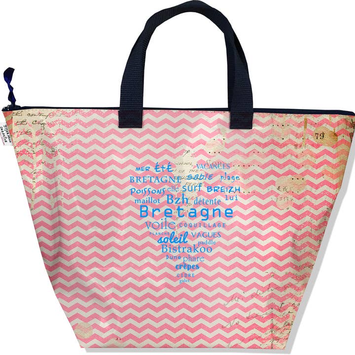 Bolso de mano con cremallera en rosa Chevron Coeur Bretagne azul para venta al por mayor de BISTRAKOO