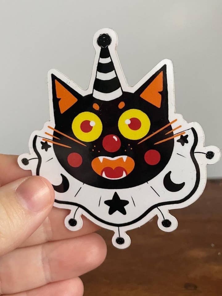 Jacque the Clown Cat - pegatina de vinilo para venta al por mayor de Oli Jolly Ink