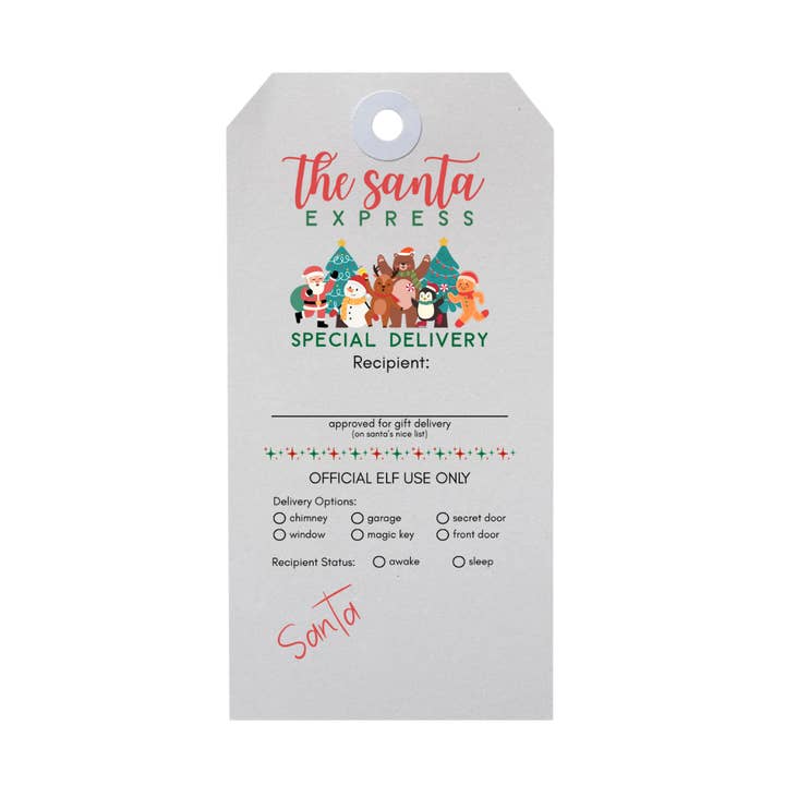 The Santa Express Holiday Gift Tags & Twine in 3 Tag Sizes for wholesale by Amaryllis Park