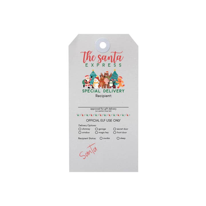 The Santa Express Holiday Gift Tags & Twine in 3 Tag Sizes for wholesale by Amaryllis Park