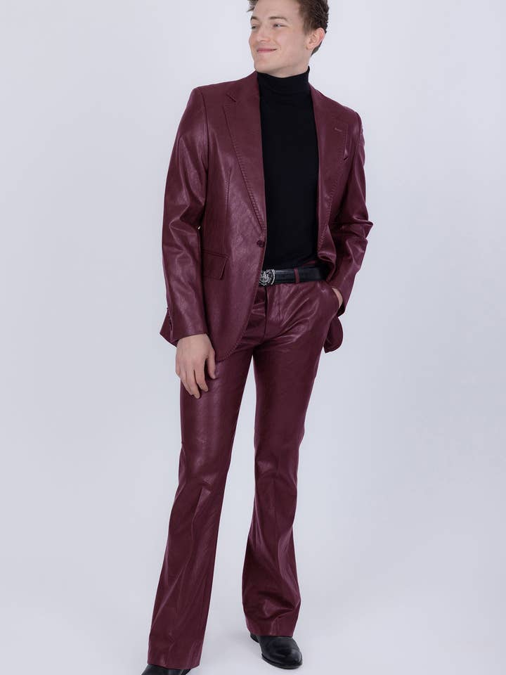 BARABAS - Wholesale Suit Set - Men's - Men's Faux Leather Notch Lapel Suit 5SU4125