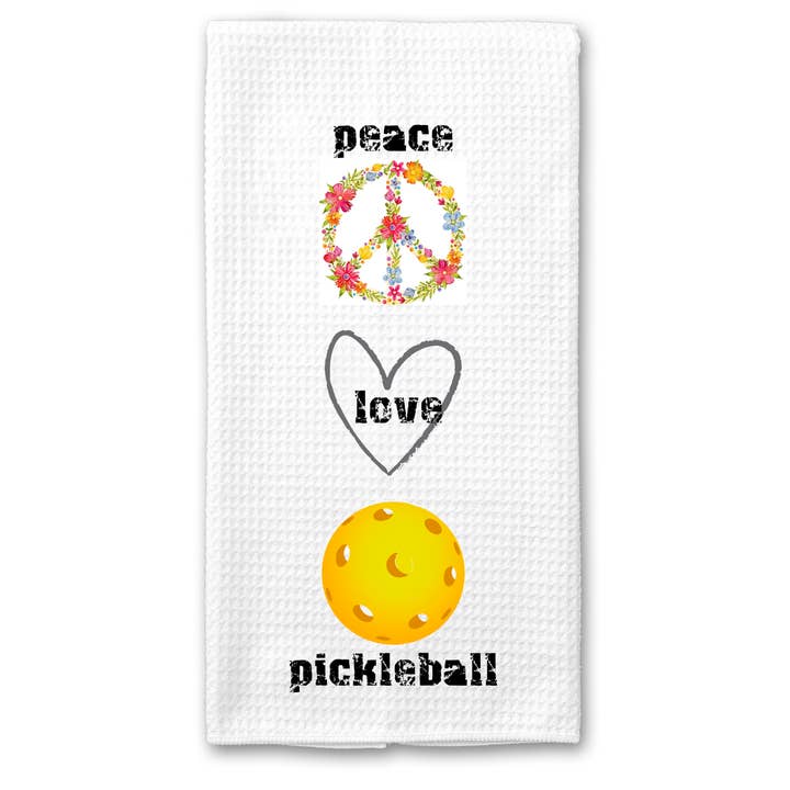 Canovaccio da tè - Peace Love Pickleball verticale per la vendita all'ingrosso da parte di tinted pearl DESIGNS