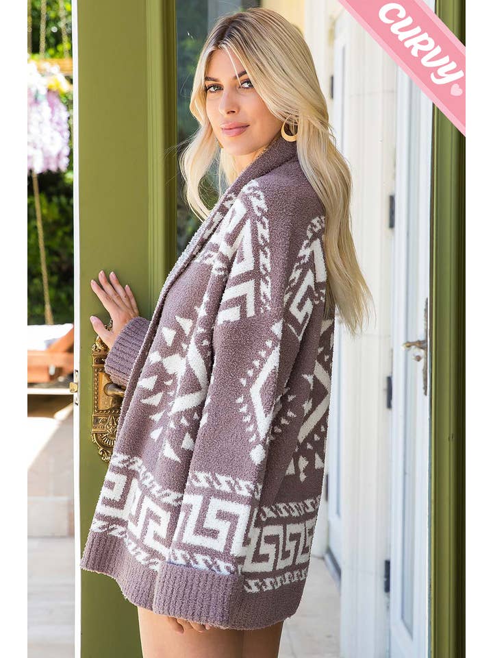 Sweet Lovely by Jen - Wholesale Cardigan - Women's - PLUS SIZE AZTEC PRINT SUPER SOFT COZY SWEATER KNIT CARDIGAN3