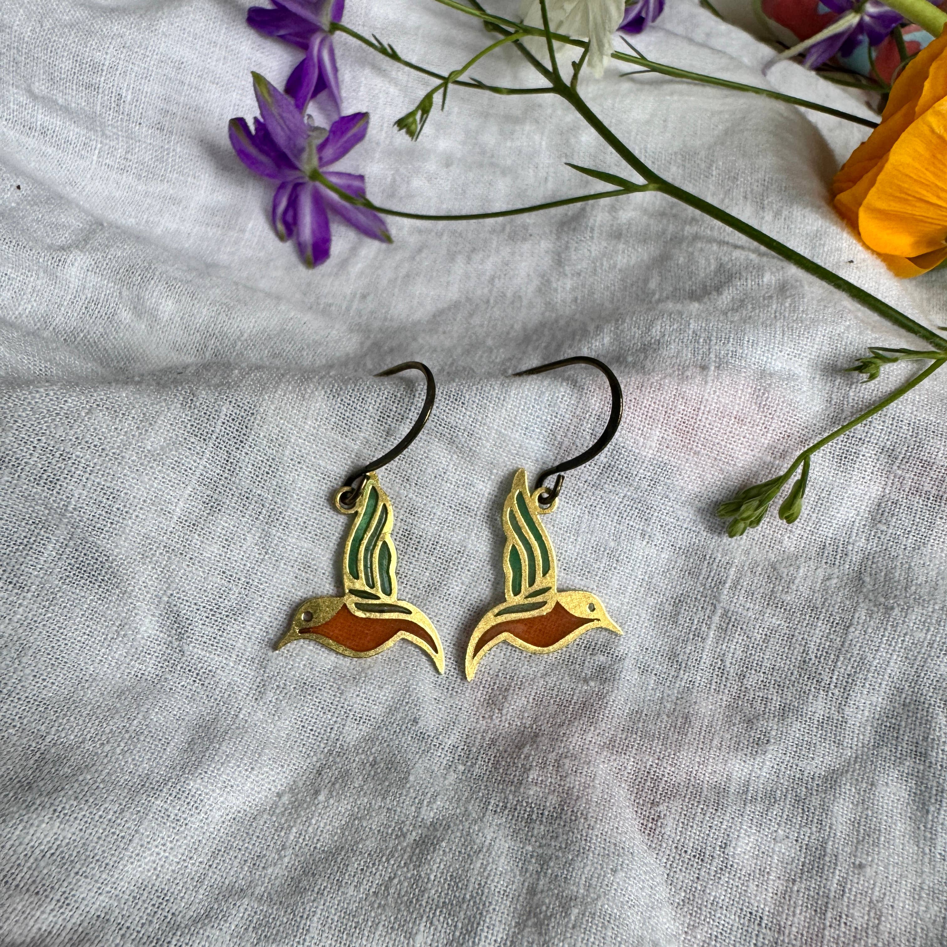 Wild Lupine Folkcraft - Wholesale Dangle Earrings - Hummingbird // Stained Glass Resin Earrings1