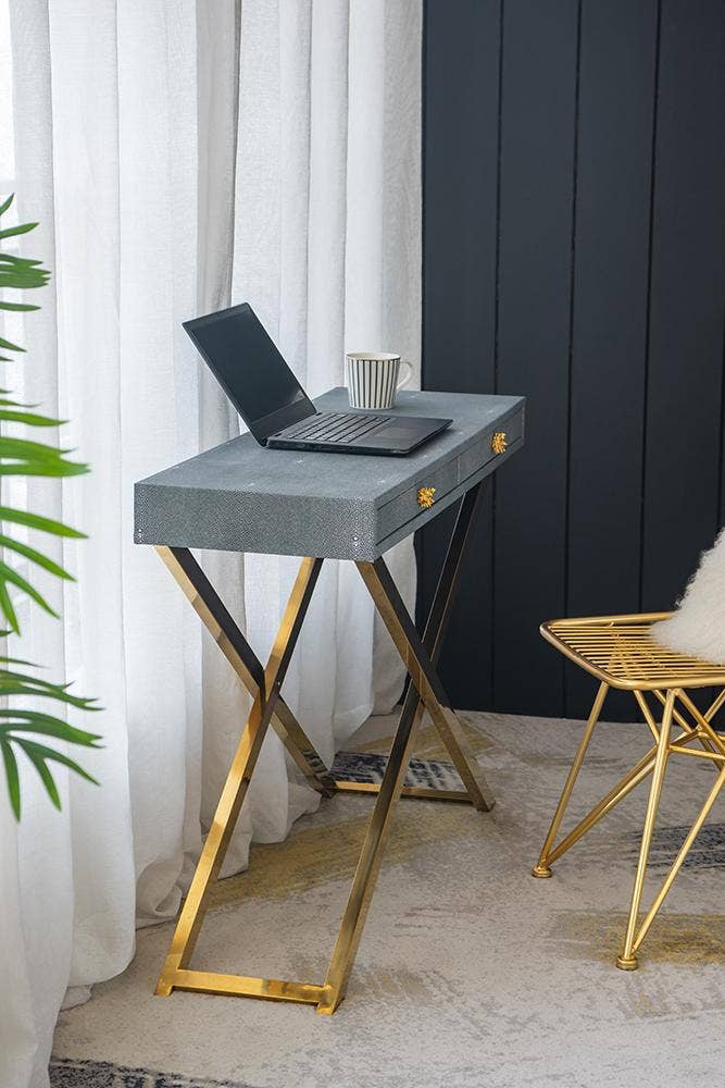 A&B Home Group Inc. - Wholesale Console Table - 43.5x14x32" Gray Faux Leather Crossed-Leg Console Table3