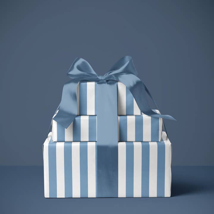 Papier cadeau à rayures bleues françaises pour la vente par SB Paperie