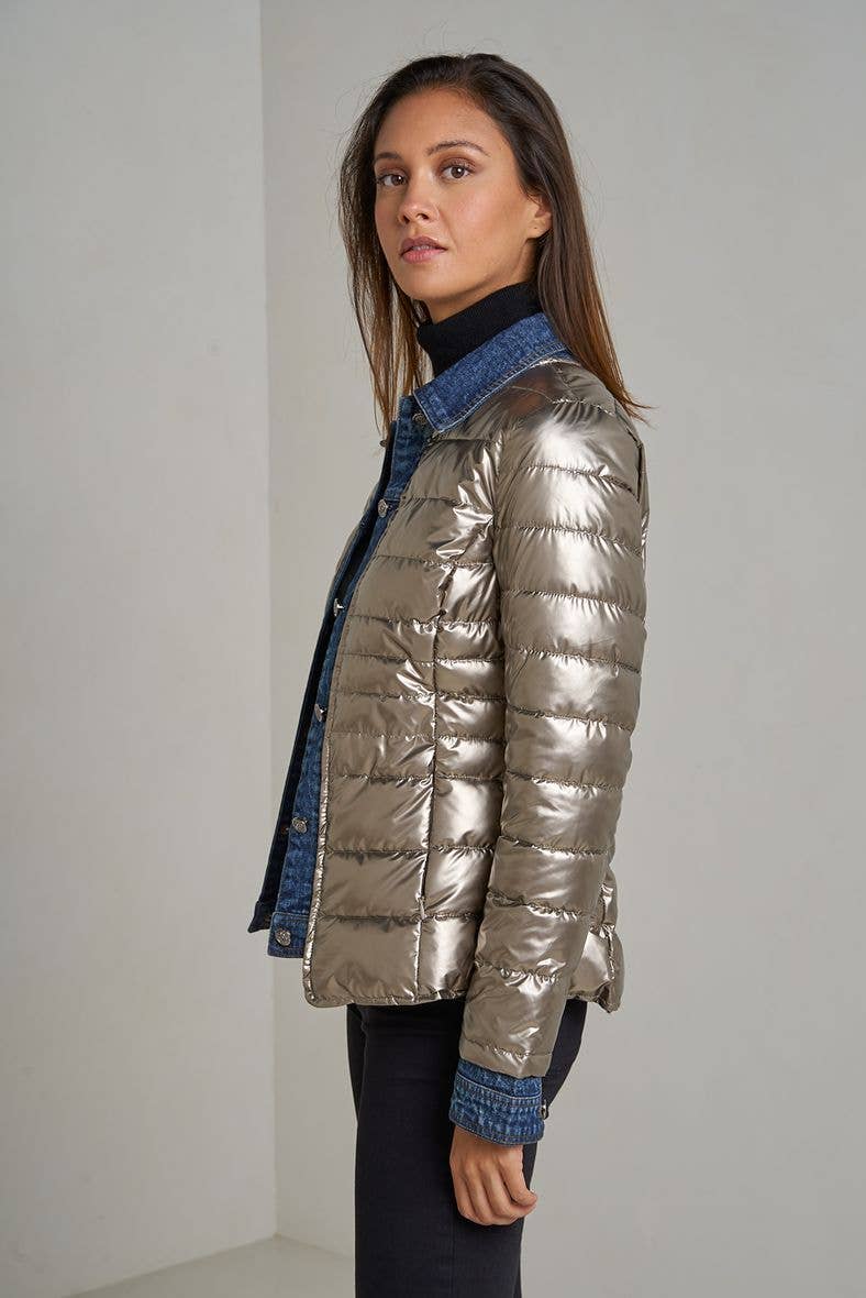 Attrait Paris - Wholesale Pufferjack - Dames - Kenza metalen jeansjack van twee materialen10