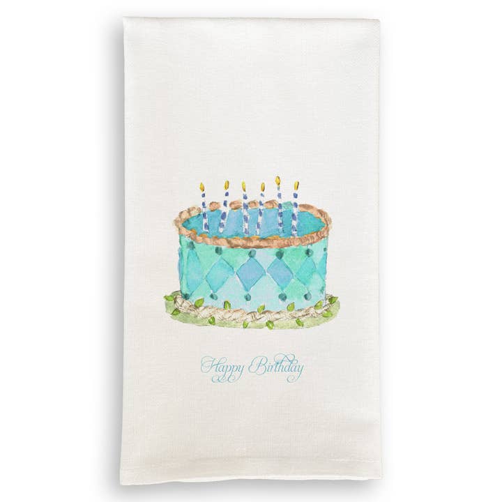 French Graffiti - Wholesale Tea Towel - Blue Birthday Cake