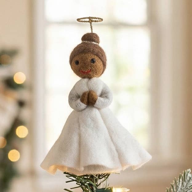 Handmade Felt Black Christmas Angel Tree Topper Decoration for wholesale by Felt So Good