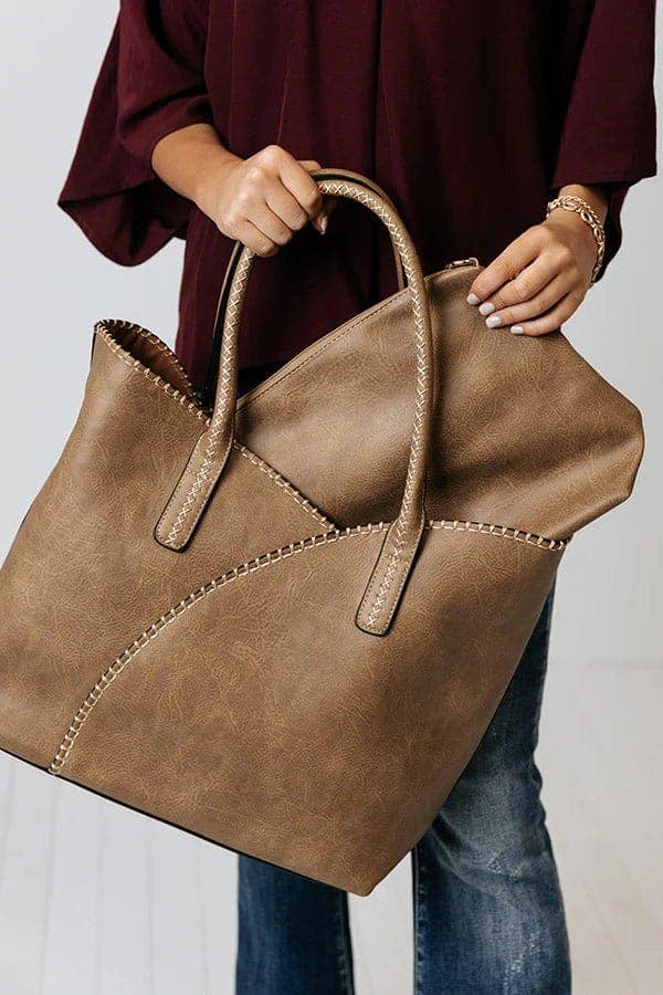 MiMi Wholesale - Wholesale Tote Bag - Women's - COL001-2 2-in-1 Stitch Trim Detail Shoulder/Tote Set Bag4