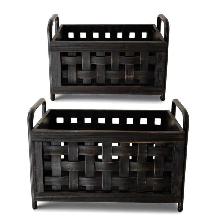 N128 Paniers Rectangulaires Tissés - Noir (Ensemble de 2) 15" x 10,25" x 10,25" & 12,75" x 7,75" x 9" PK 1 pour la vente par Myrians Home Decor