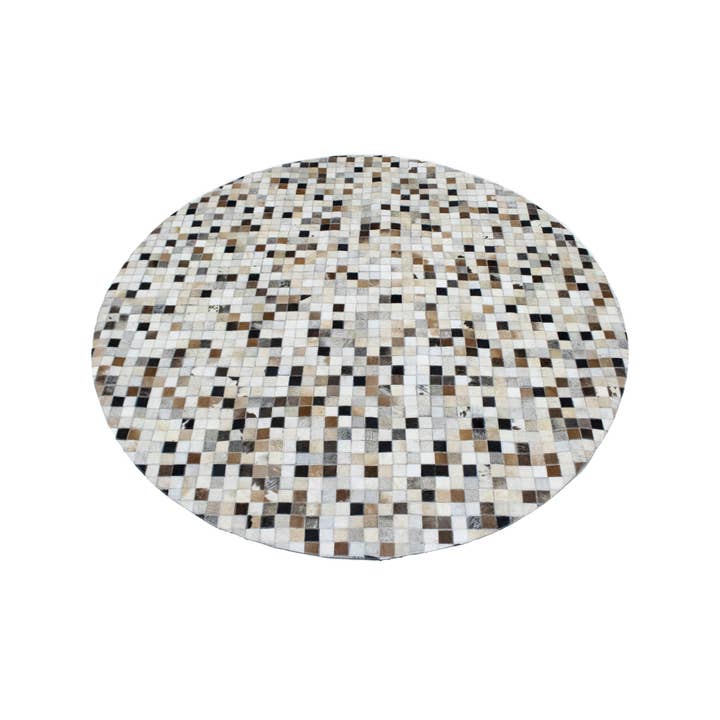 Ivory Geometric 6X6 Modern Cowhide Patchwork Print Oriental for wholesale by Magic Rugs Inc.