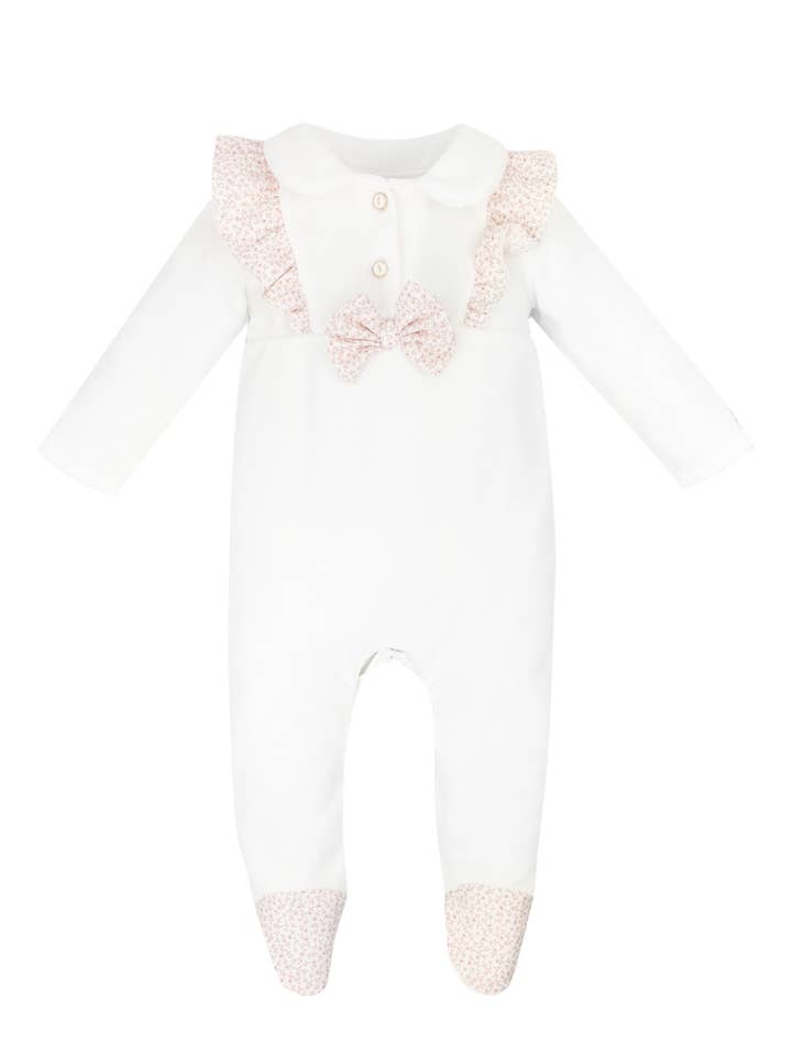 Ecru Cotton Velour Babygrow Beate for wholesale on Faire