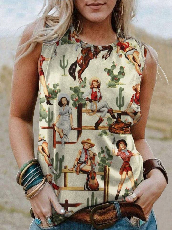Cowboy Rodeo Western Graphic Tank Top for wholesale by Rosa Clothing