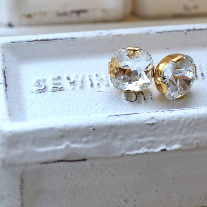 Sela+Sage - Wholesale Stud/Post Earrings - Square Swarovski Crystal Studs in Gold Filled