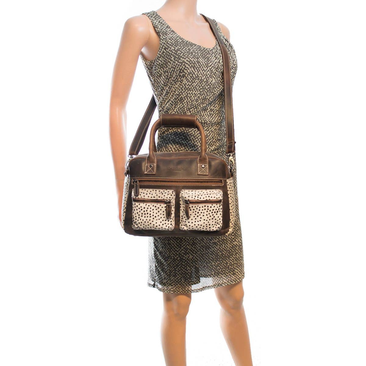 Arrigo - Wholesale Shoulder Bag - Women's - Westernbag Cognac Buffalo Leather with an Animal Print17