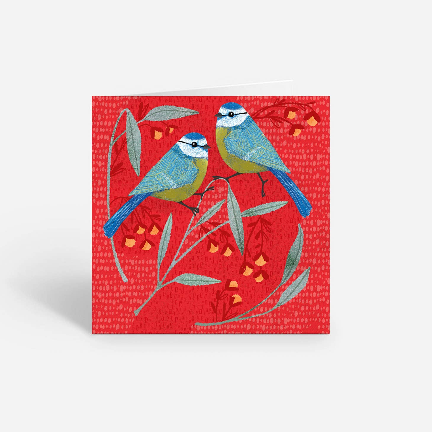 Ilana Ewing Designs - Wholesale Everyday Greeting Card - Eurasian blue tits  - Everyday Illustrated Nature Card-Red1