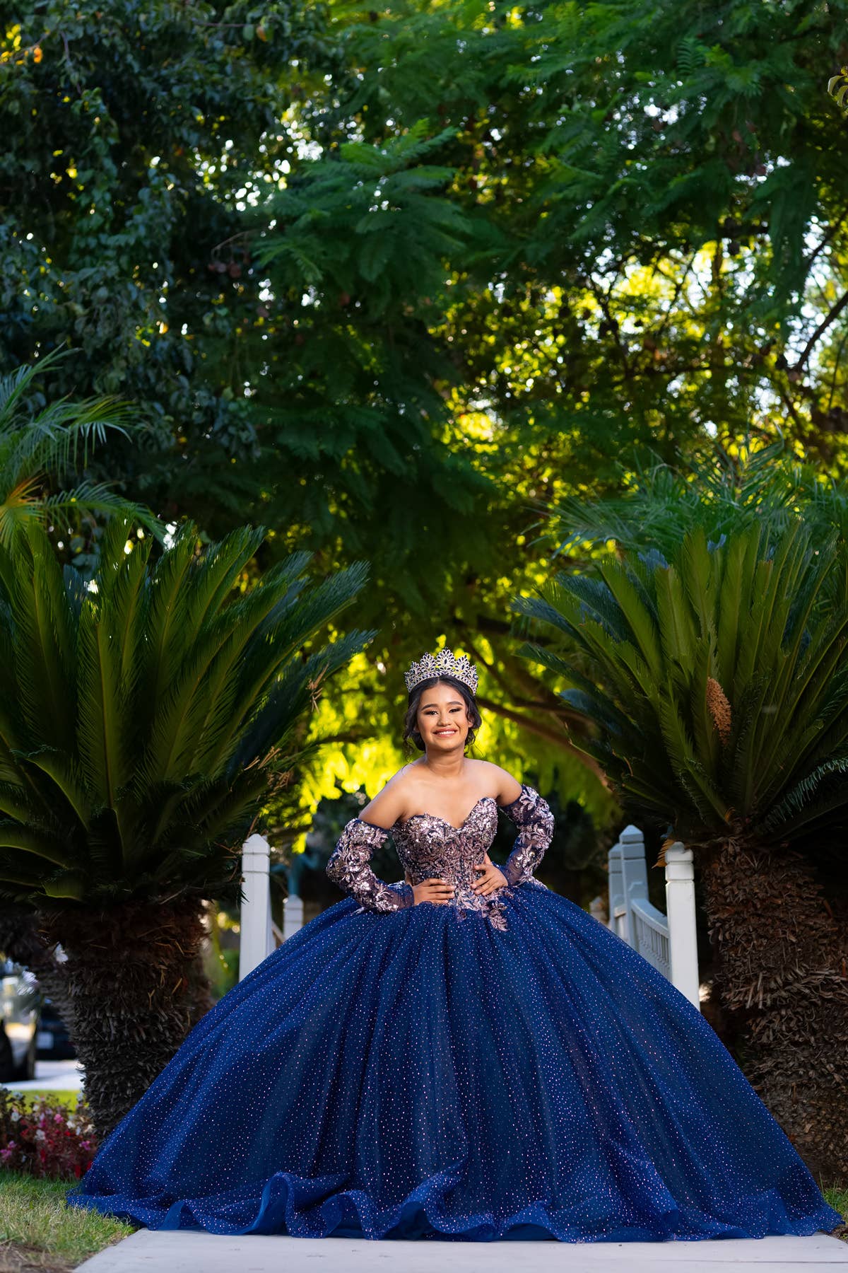 Navy and rose gold quinceanera dress with sleeves CHF3131 for wholesale on Faire10