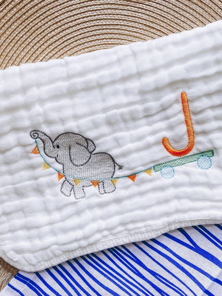 Burp Cloth: Elephant & Wagon for wholesale by The Itsy Bitsy Bow co.